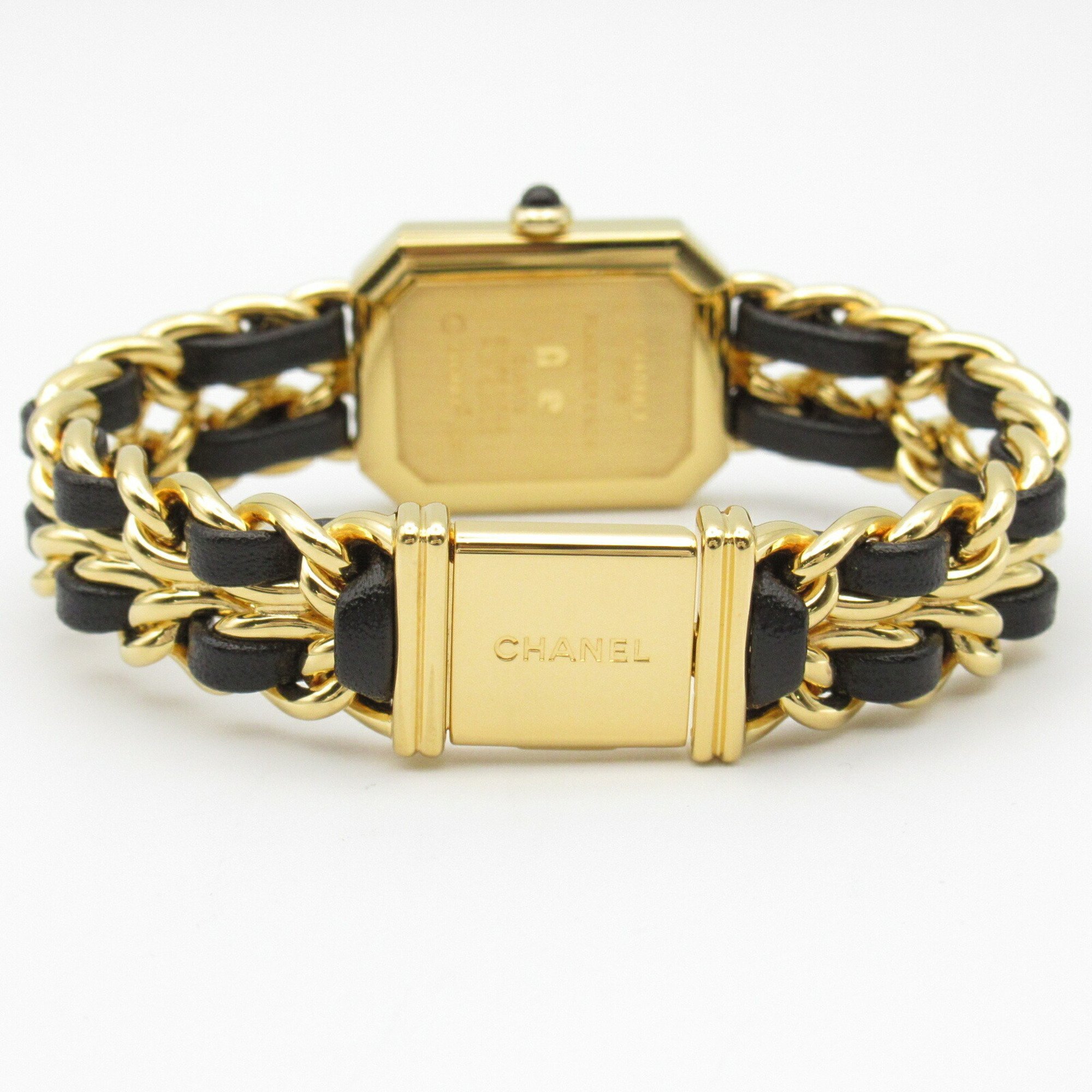 CHANEL Premiere M Watch GP (Gold Plated) Leather Ladies Black H0001