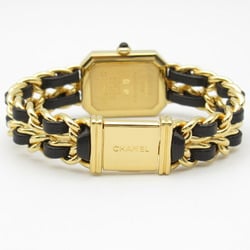 CHANEL Premiere M Watch GP (Gold Plated) Leather Ladies Black H0001