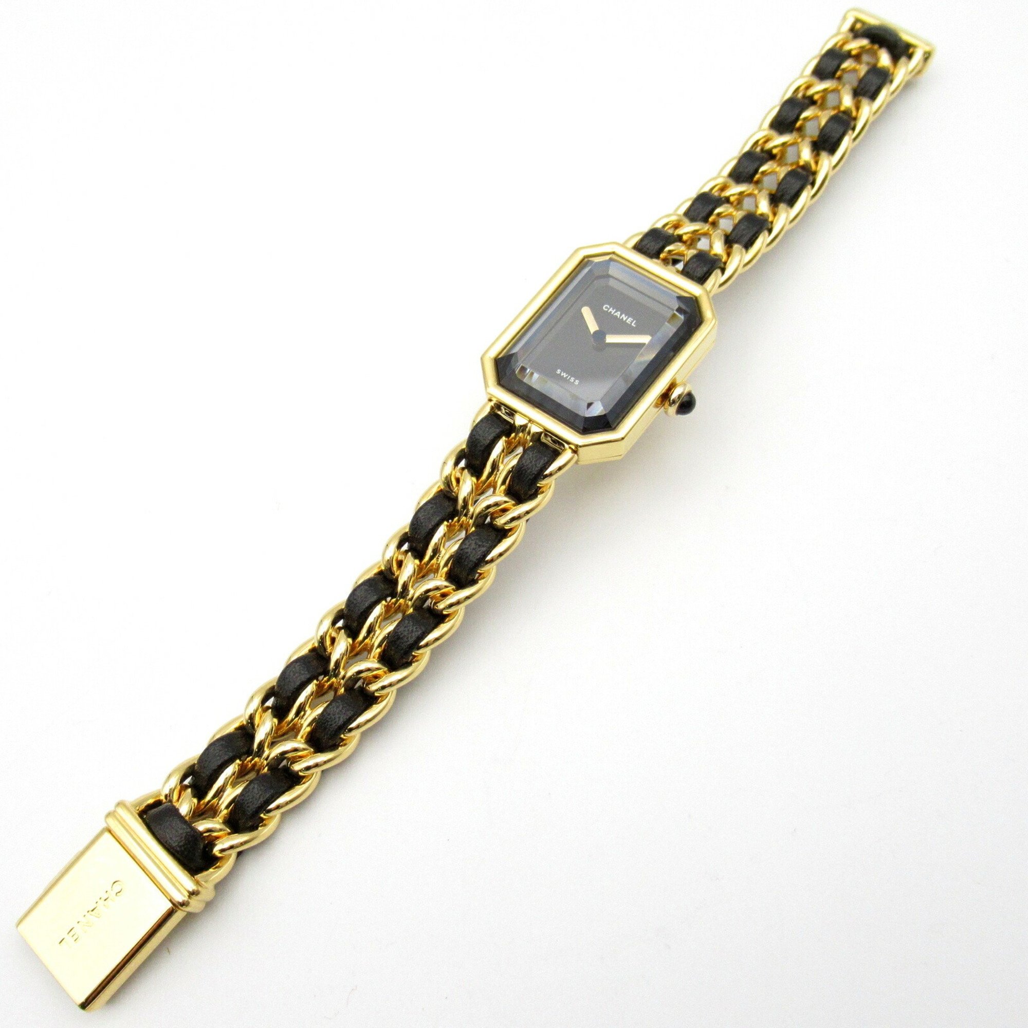 CHANEL Premiere M Watch GP (Gold Plated) Leather Ladies Black H0001