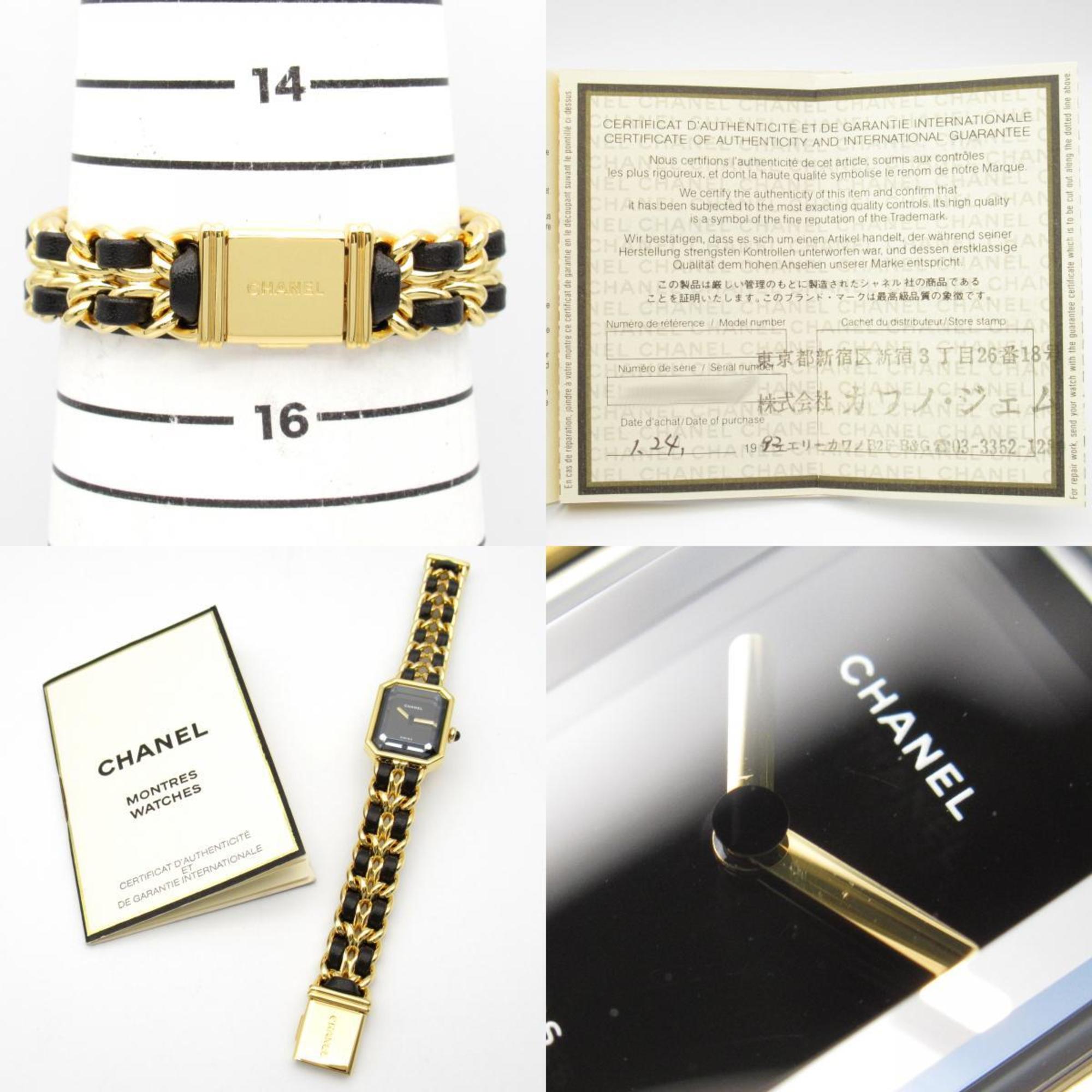 CHANEL Premiere M Watch GP (Gold Plated) Leather Ladies Black H0001