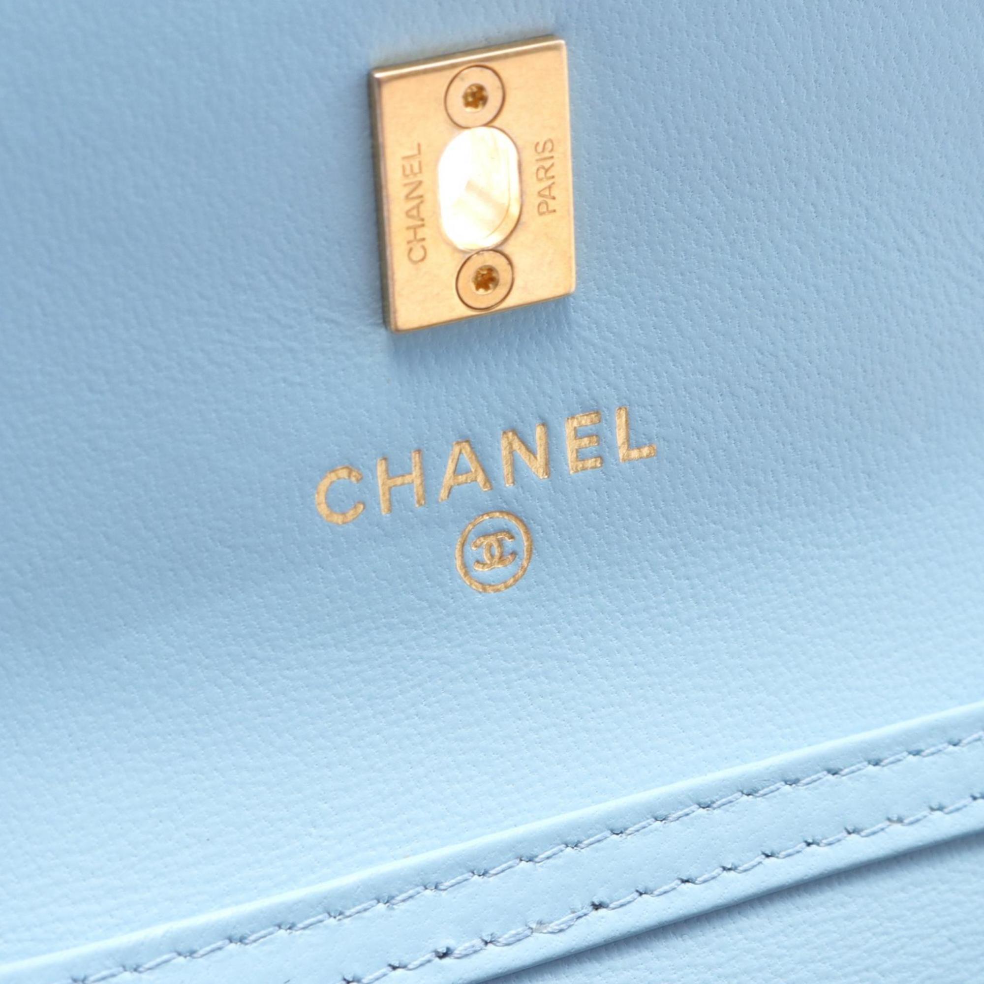 CHANEL Shoulder Bag Leather Women's Blue