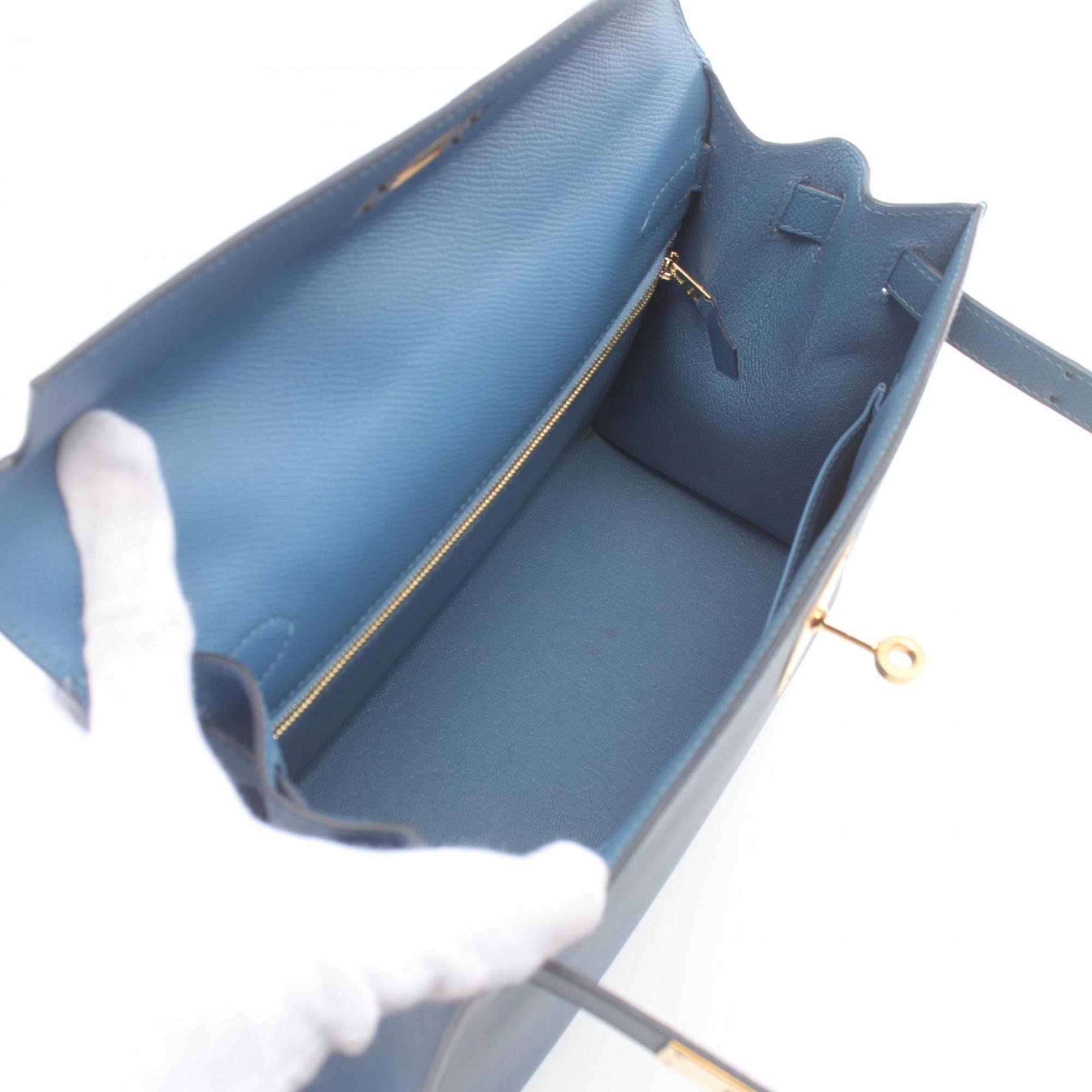 Hermes HERMES Kelly 28 Handbag Bag Epsom Leather Women's Blue