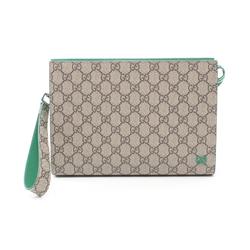 Gucci GG Supreme Second Bag Clutch Coated Canvas Leather Men's Beige Green 768255FACQC9753