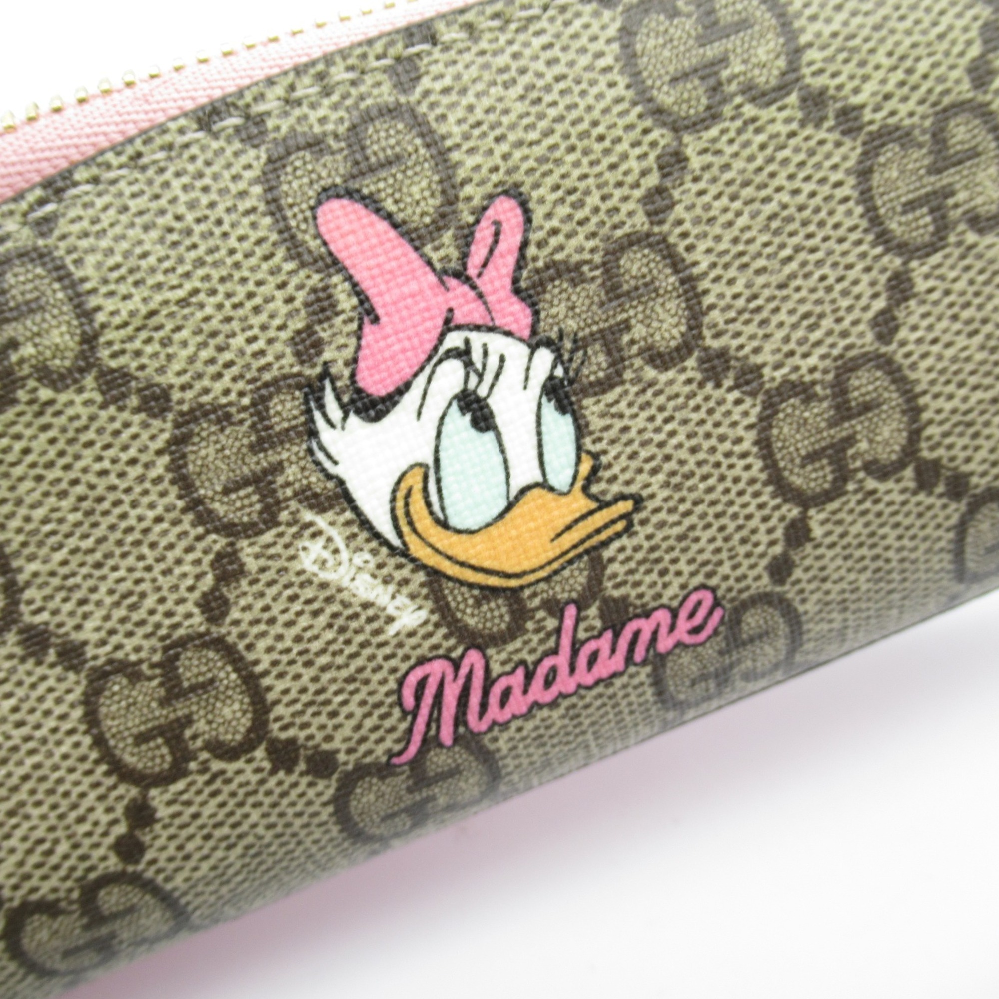 GUCCI Daisy Duck Pencil Case Coated Canvas Leather Women's Beige Pink 662129