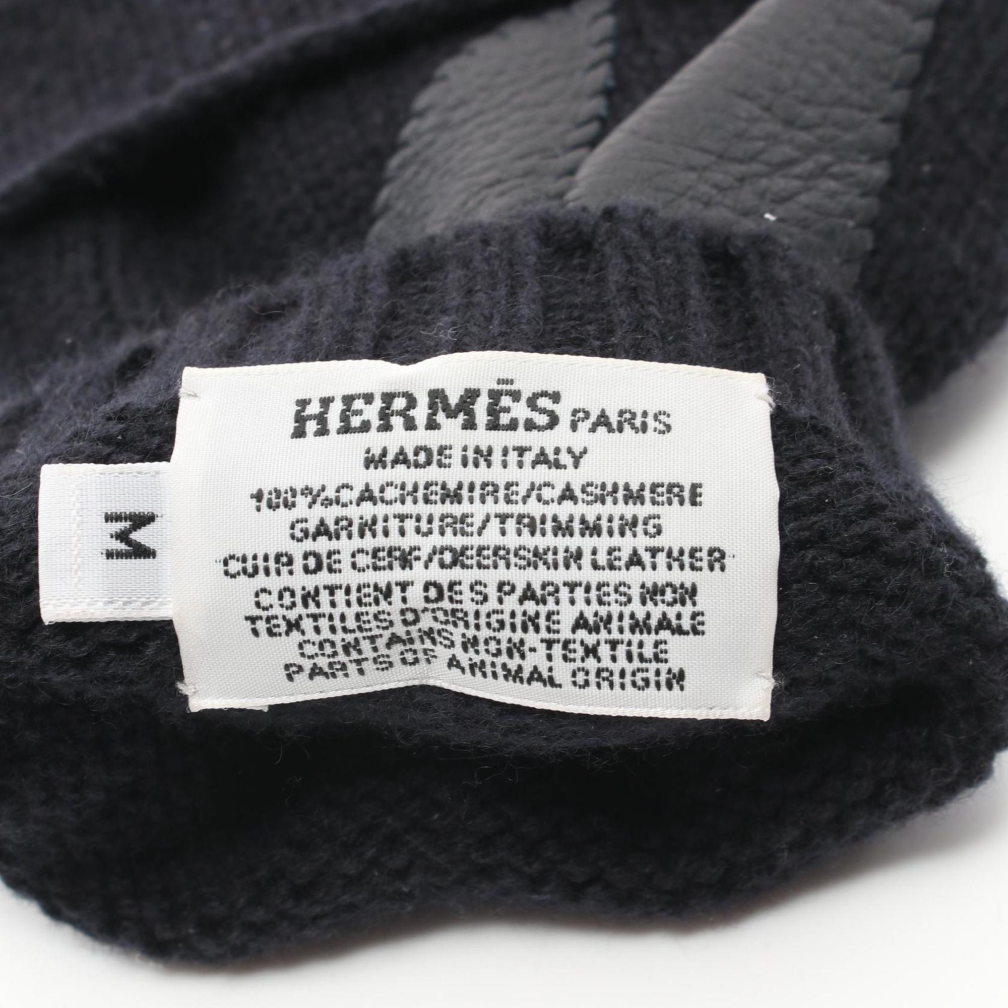 Hermes HERMES Serie Button Gloves Clothing Leather Cashmere Women's Navy