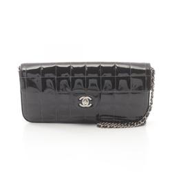 CHANEL Chocolate Bar Shoulder Bag Patent Leather Women's Black