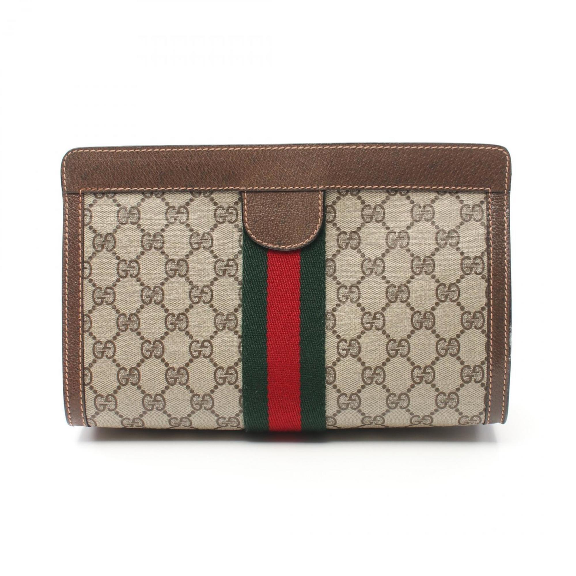 Gucci Old GG Plus Sherry Line Second Bag Clutch Coated Canvas Leather Men's Women's Beige Multicolor 89-01-002