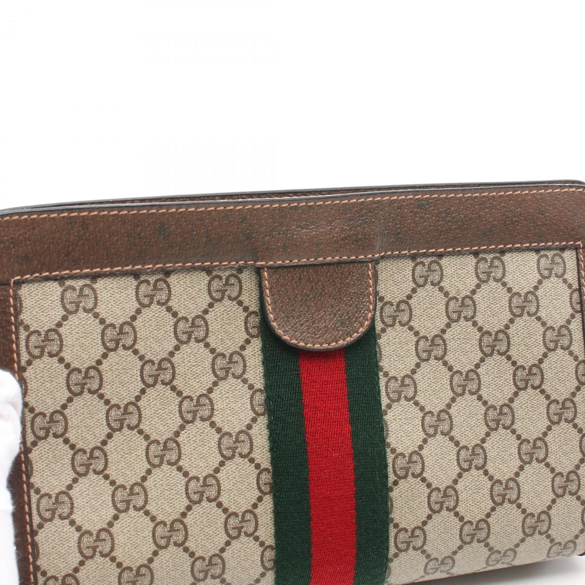 Gucci Old GG Plus Sherry Line Second Bag Clutch Coated Canvas Leather Men's Women's Beige Multicolor 89-01-002