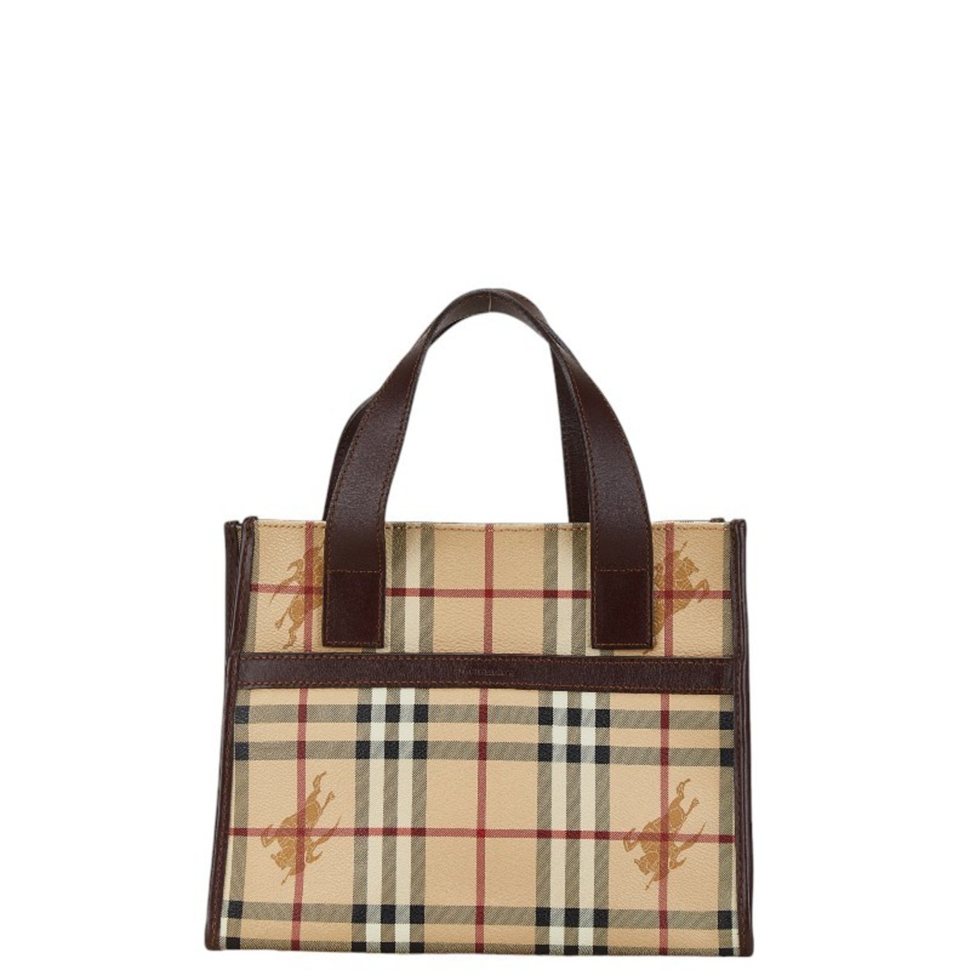 Burberry Nova Check Shadow Horse Handbag Tote Bag Beige Brown PVC Leather Women's BURBERRY