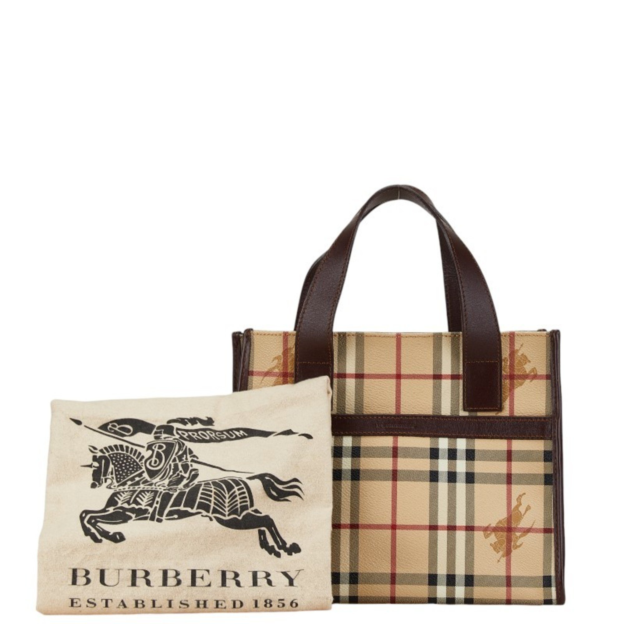 Burberry Nova Check Shadow Horse Handbag Tote Bag Beige Brown PVC Leather Women's BURBERRY