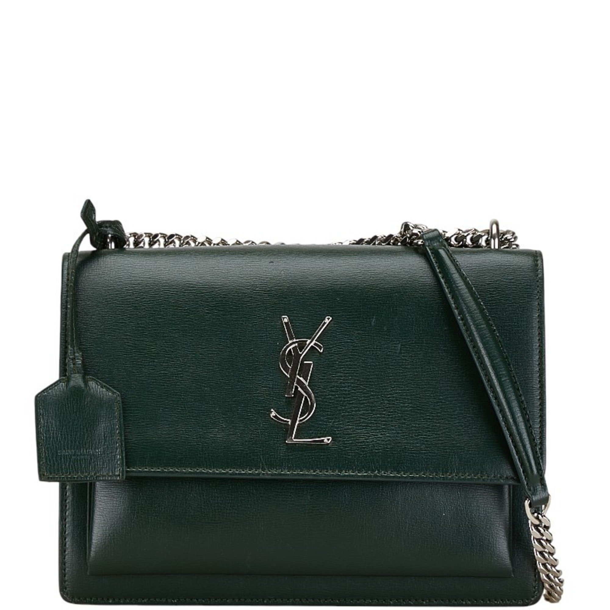 Saint Laurent YSL Monogram Sunset Medium Chain Shoulder Bag 442906 Green Leather Women's SAINT LAURENT