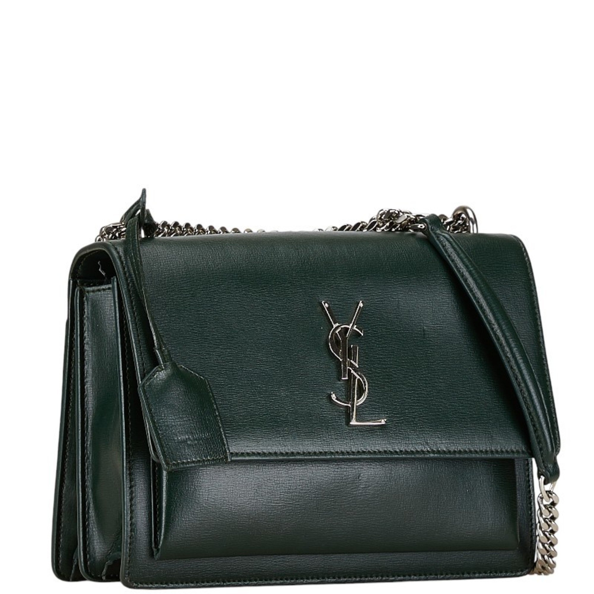 Saint Laurent YSL Monogram Sunset Medium Chain Shoulder Bag 442906 Green Leather Women's SAINT LAURENT