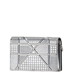 Christian Dior Dior Microcannage Diorama Chain Shoulder Bag Silver Leather Women's