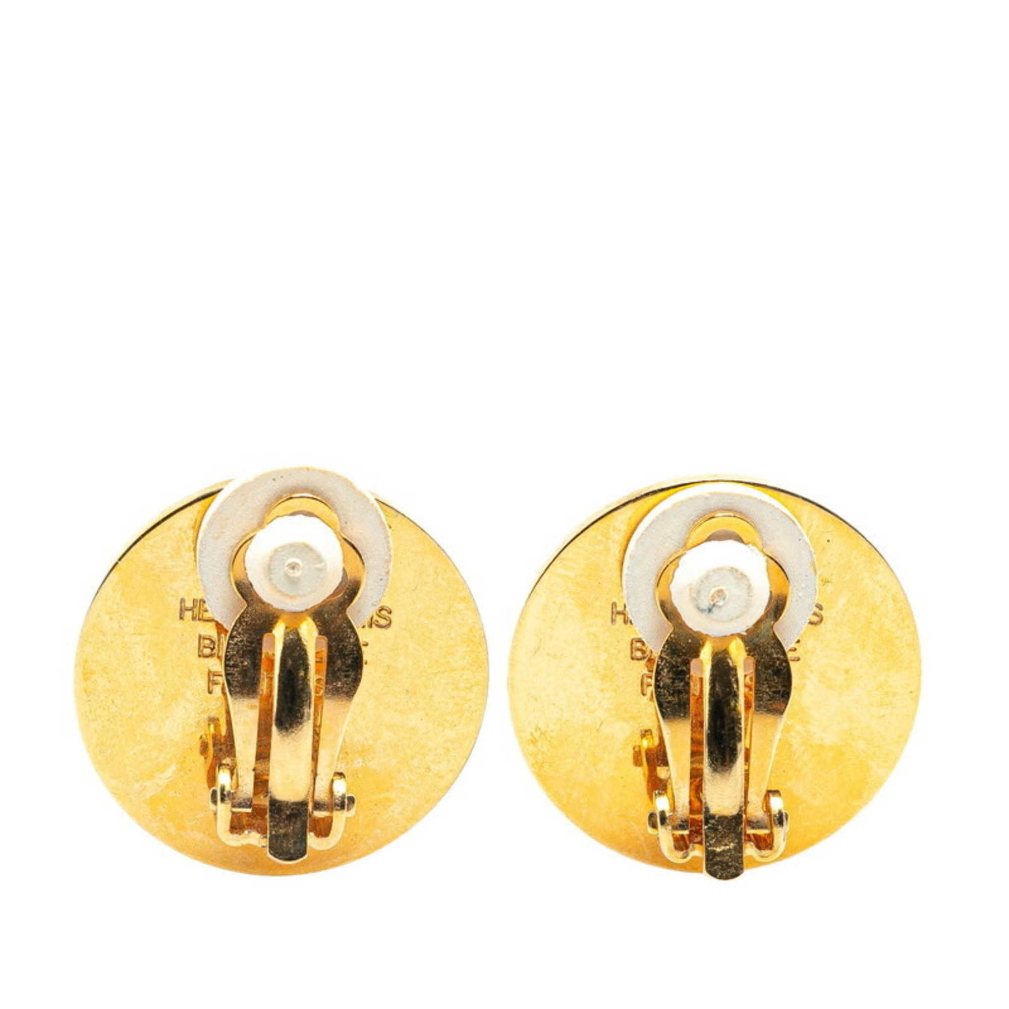 Hermes Serie Round Earrings Gold Plated Women's HERMES