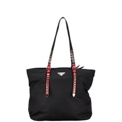 Prada Triangle Plate Stud Tote Bag Shoulder 1BG212 Black Nylon Leather Women's PRADA