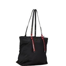 Prada Triangle Plate Stud Tote Bag Shoulder 1BG212 Black Nylon Leather Women's PRADA