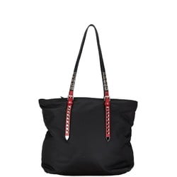 Prada Triangle Plate Stud Tote Bag Shoulder 1BG212 Black Nylon Leather Women's PRADA