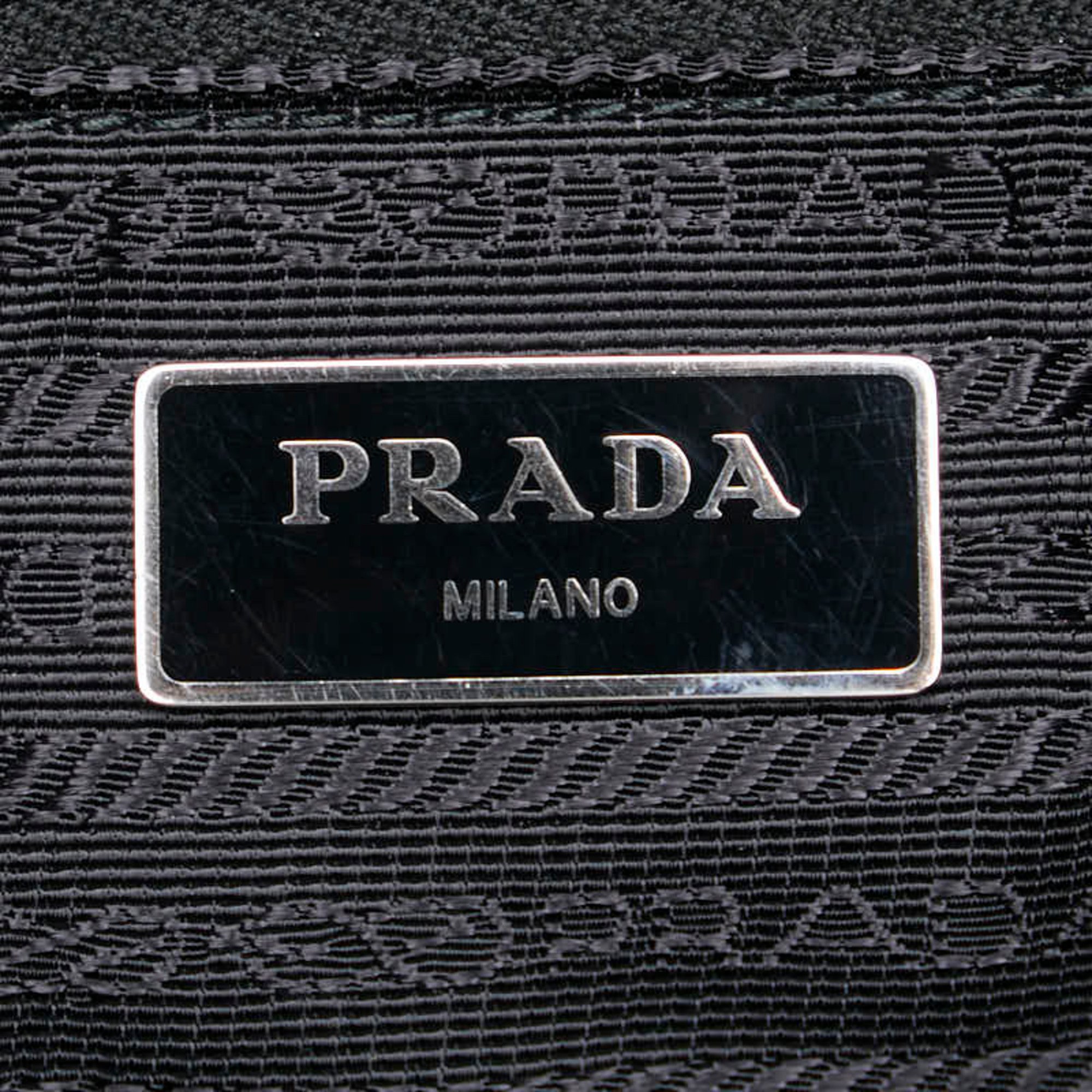 Prada Triangle Plate Stud Tote Bag Shoulder 1BG212 Black Nylon Leather Women's PRADA