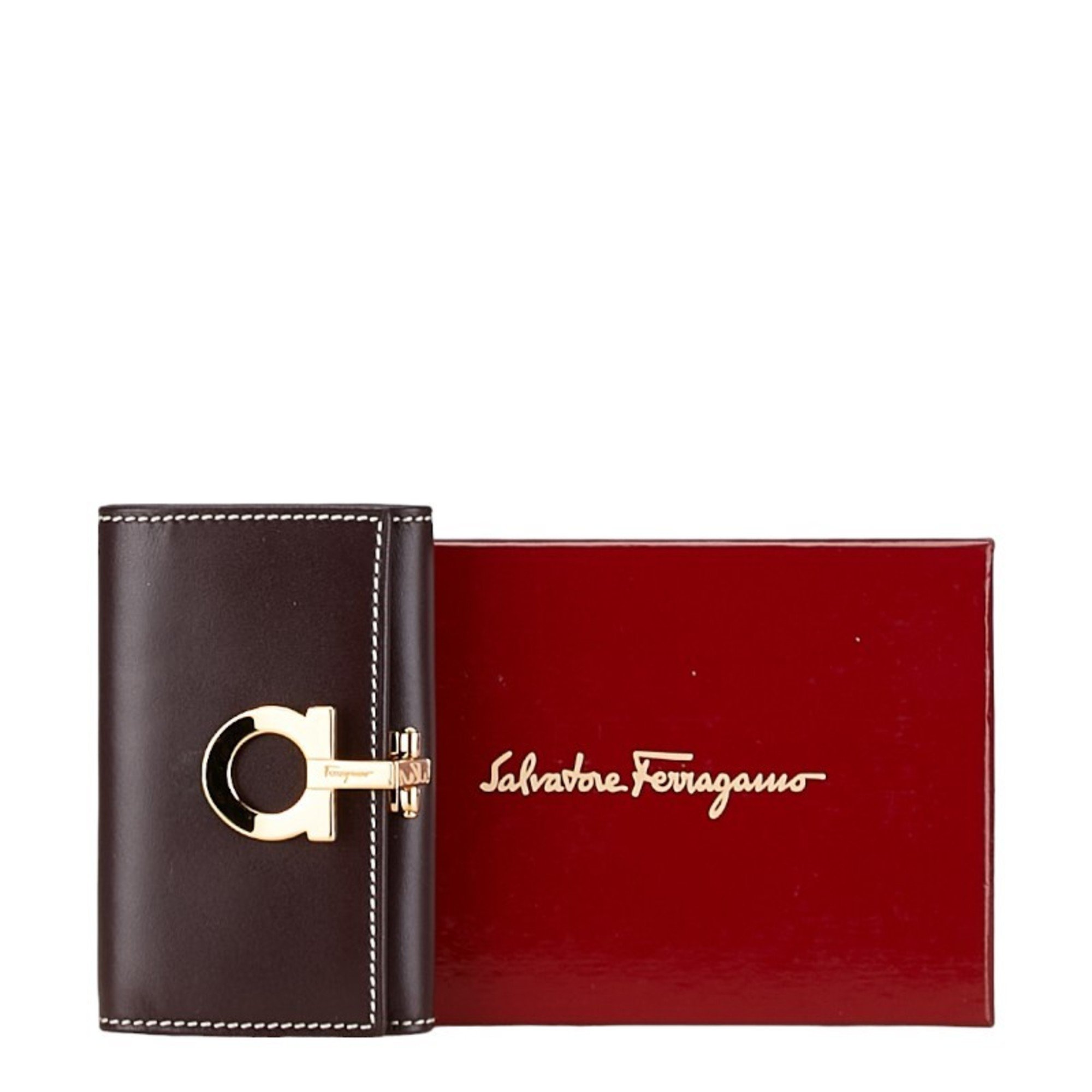 Salvatore Ferragamo Gancini 6-ring key case AQ-220159 Bordeaux Wine Red Leather Women's