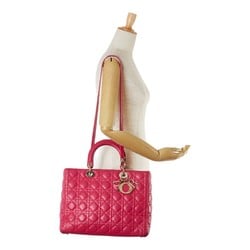 Christian Dior Dior Cannage Lady Handbag Shoulder Bag Pink Leather Women's