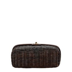 Chanel Coco Mark Basket Bag Handbag Brown Rattan Lambskin Women's CHANEL