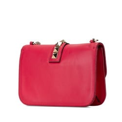 Valentino Rockstud Chain Shoulder Bag Pink Leather Women's