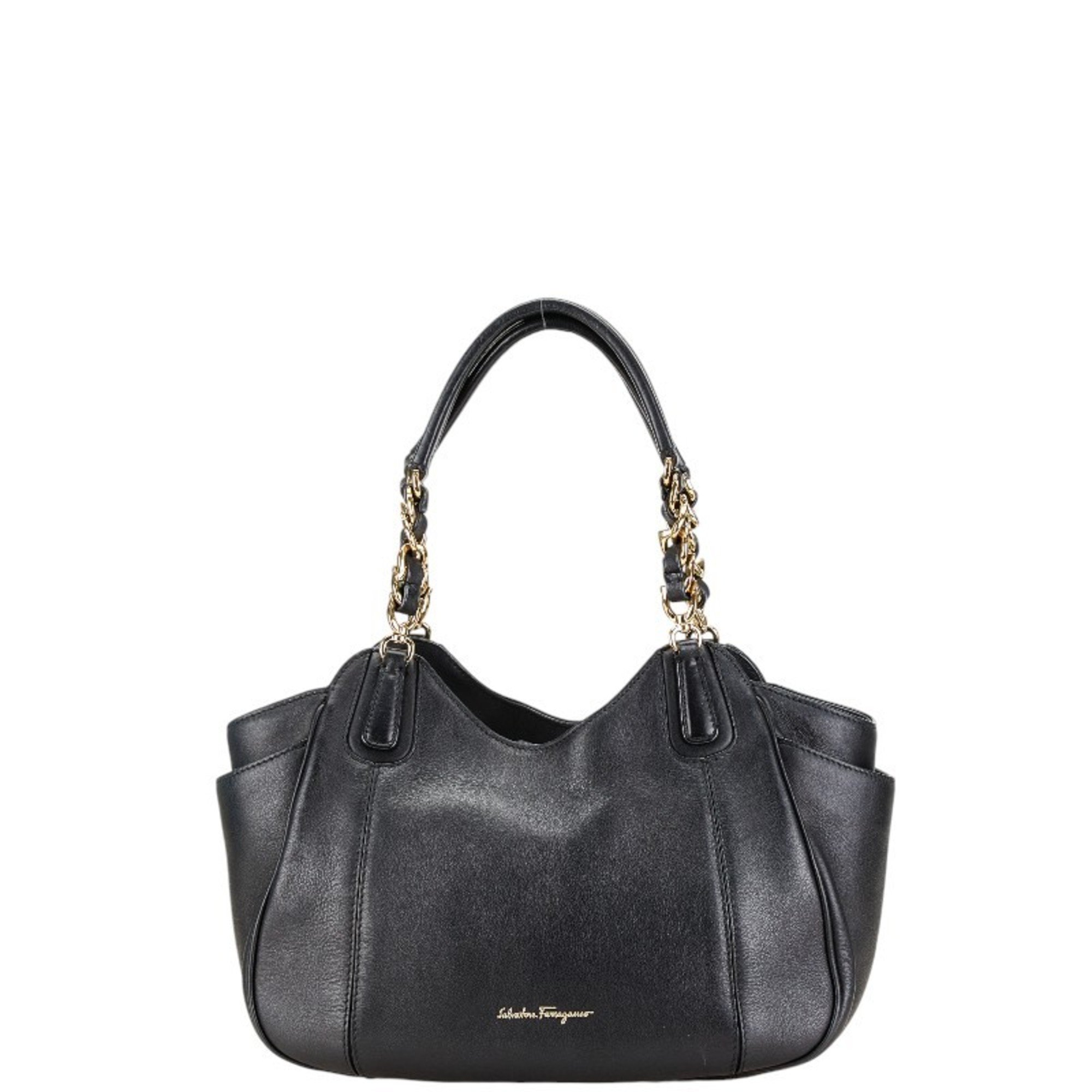 Salvatore Ferragamo Gancini Handbag FZ-21 F077 Black Leather Women's