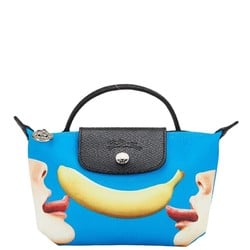 Longchamp TOILET PAPER collaboration Le Pliage Banana handbag blue black canvas leather ladies