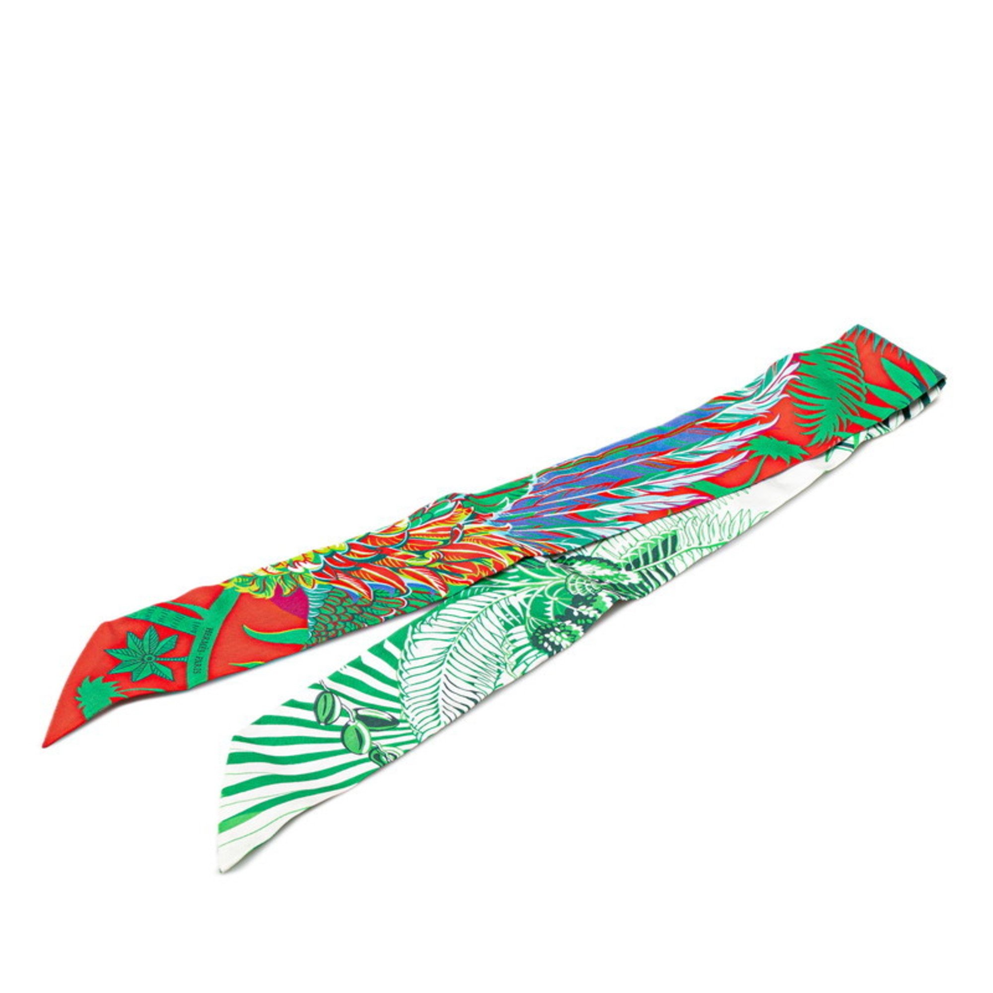 Hermes Twilly MYTHIQUES PHOENIX Myth of the Phoenix Scarf Muffler Green Multicolor Silk Women's HERMES