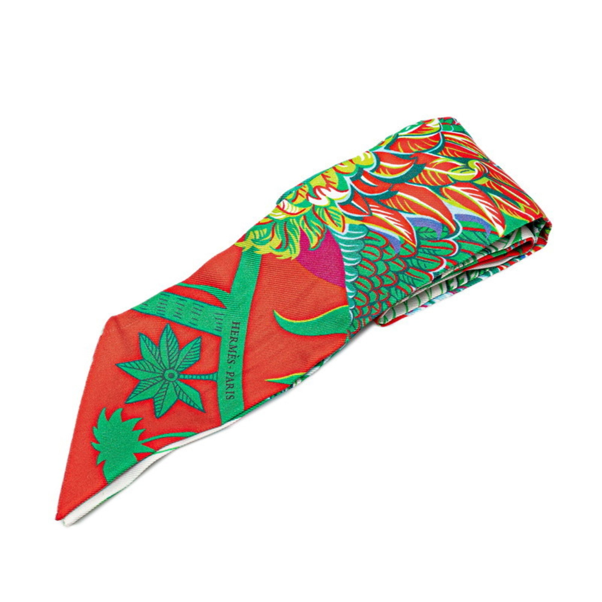 Hermes Twilly MYTHIQUES PHOENIX Myth of the Phoenix Scarf Muffler Green Multicolor Silk Women's HERMES