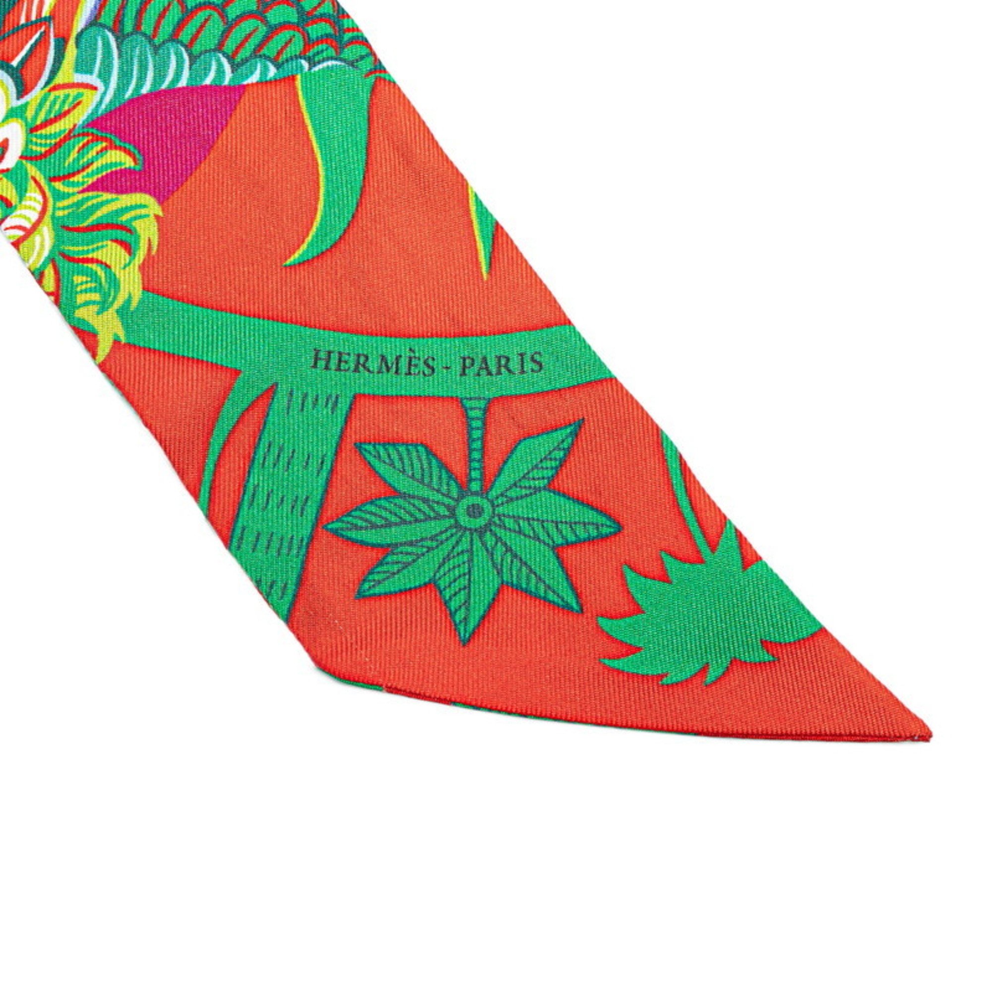 Hermes Twilly MYTHIQUES PHOENIX Myth of the Phoenix Scarf Muffler Green Multicolor Silk Women's HERMES