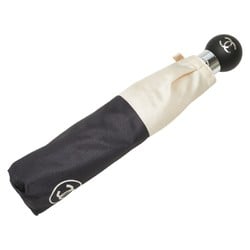 Chanel Coco Mark Stitch Motif One-touch Folding Umbrella Beige Black Nylon Women's CHANEL