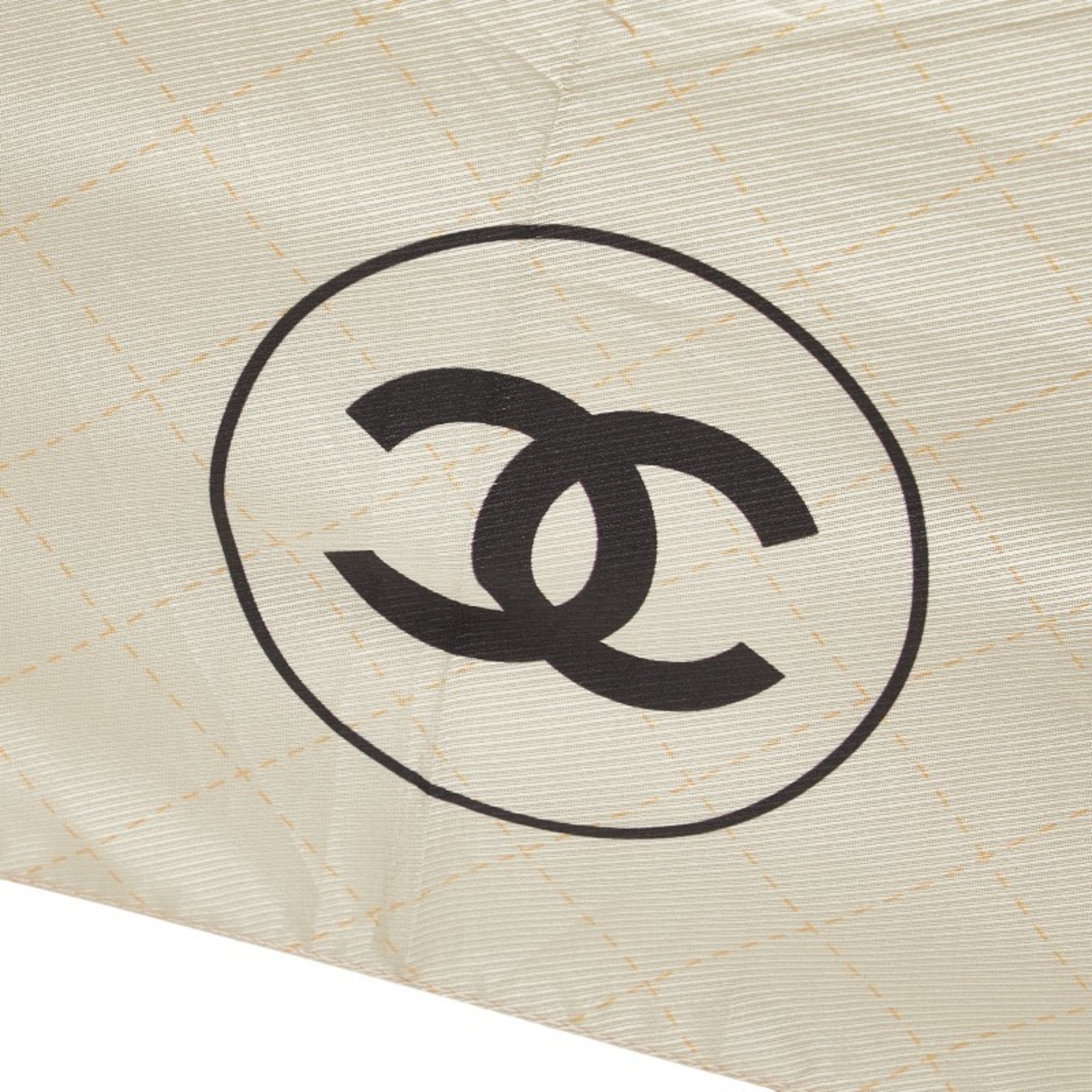 Chanel Coco Mark Stitch Motif One-touch Folding Umbrella Beige Black Nylon Women's CHANEL