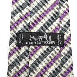 Hermes Striped Tie Black Purple White Silk Men's HERMES