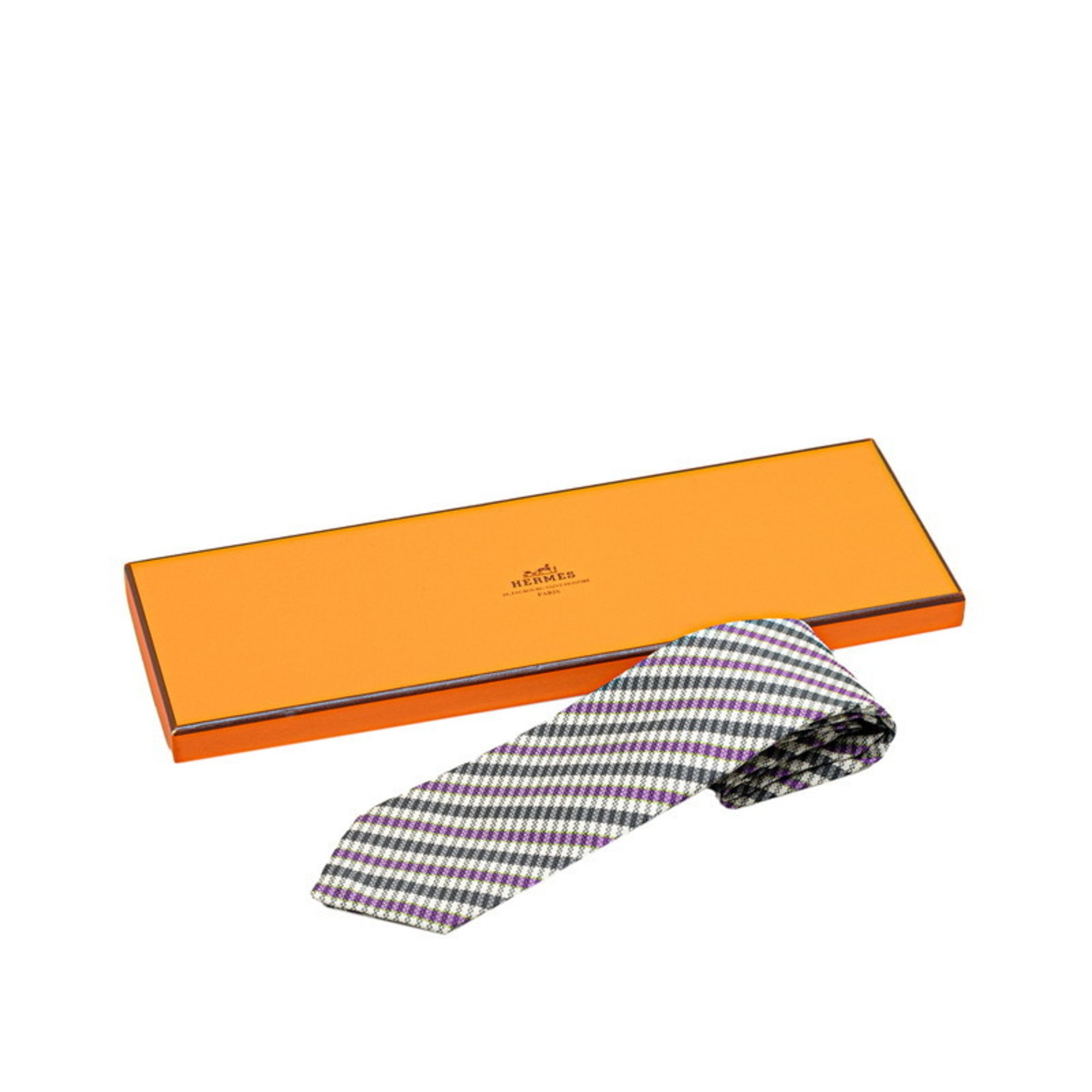 Hermes Striped Tie Black Purple White Silk Men's HERMES