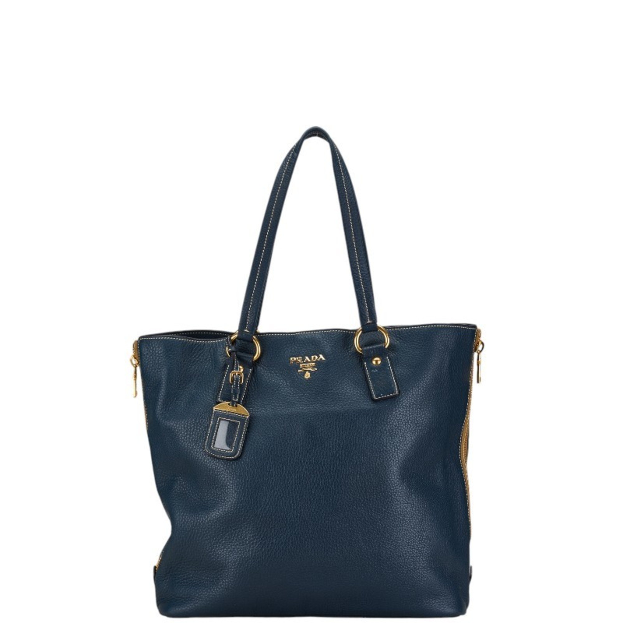 Prada Tote Bag Handbag Navy Leather Women's PRADA