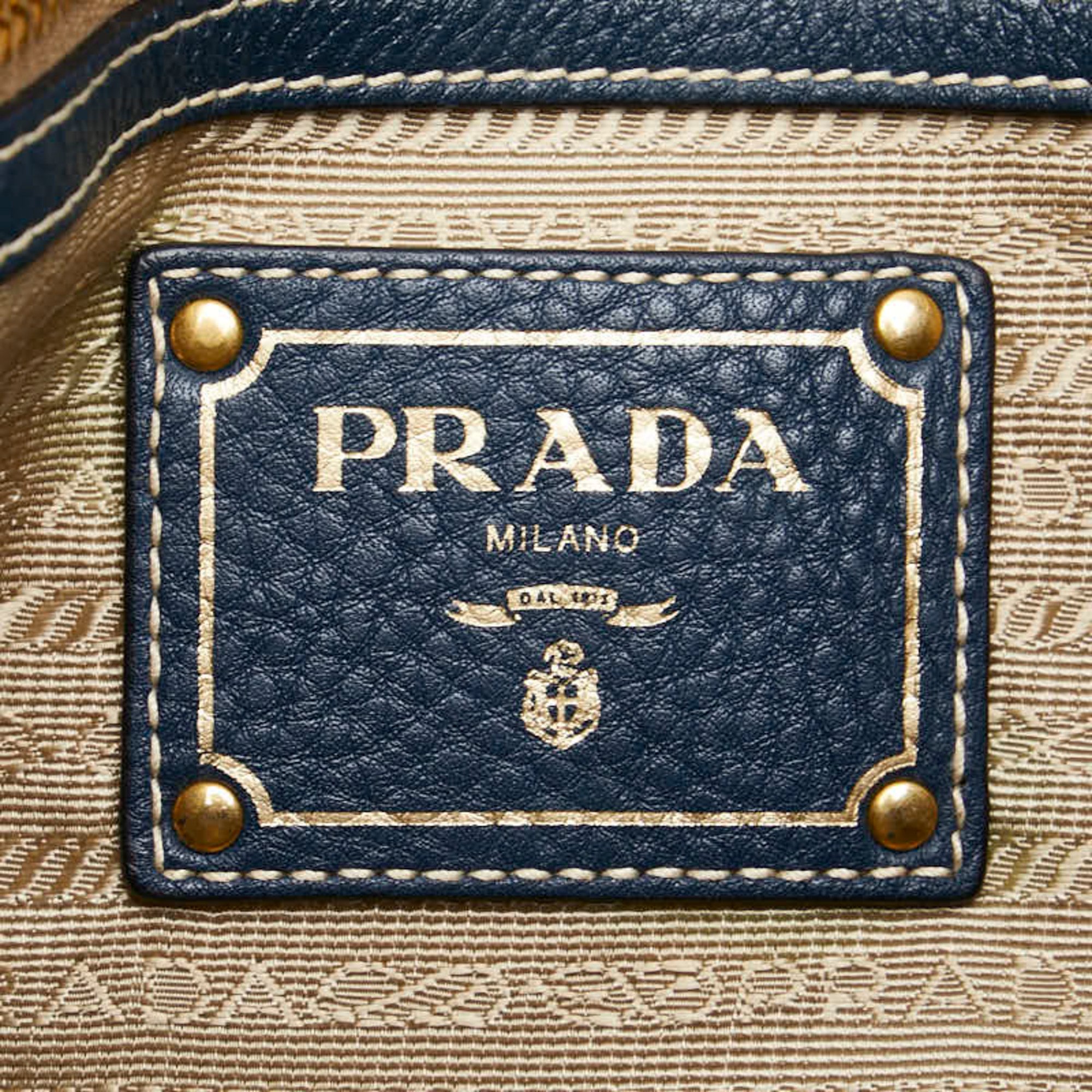 Prada Tote Bag Handbag Navy Leather Women's PRADA