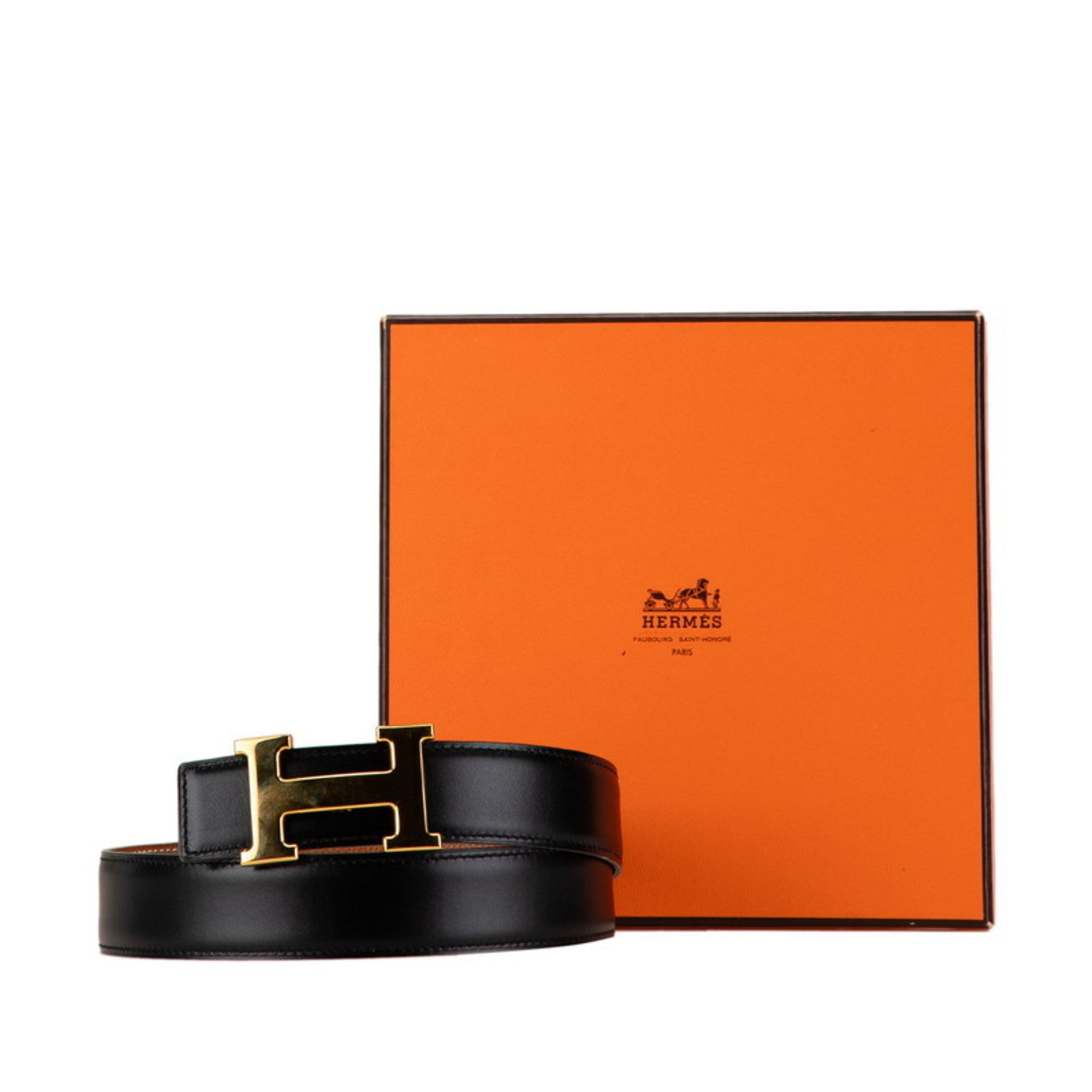 Hermes Constance H Belt Black Box Calf Women's HERMES