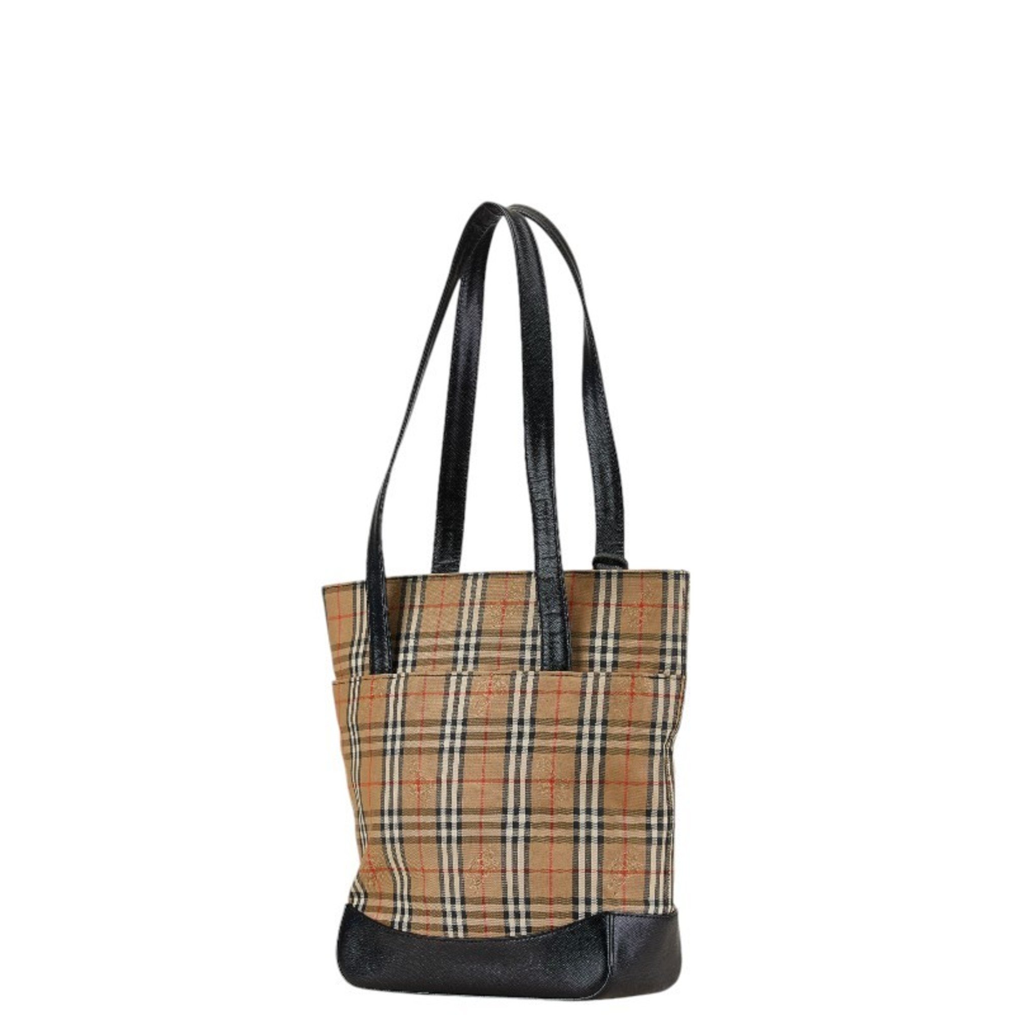 Burberry Nova Check Shadow Horse Tote Bag Shoulder Beige Black Canvas Leather Women's BURBERRY