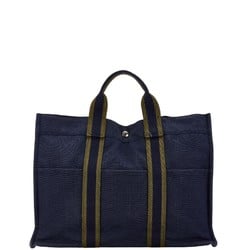 Hermes Foult GM Handbag Tote Bag Navy Canvas Women's HERMES