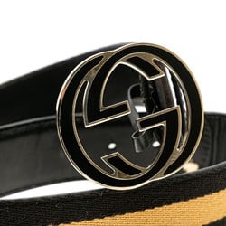 Gucci Interlocking G Belt 114876 Black Brown Leather Canvas Women's GUCCI