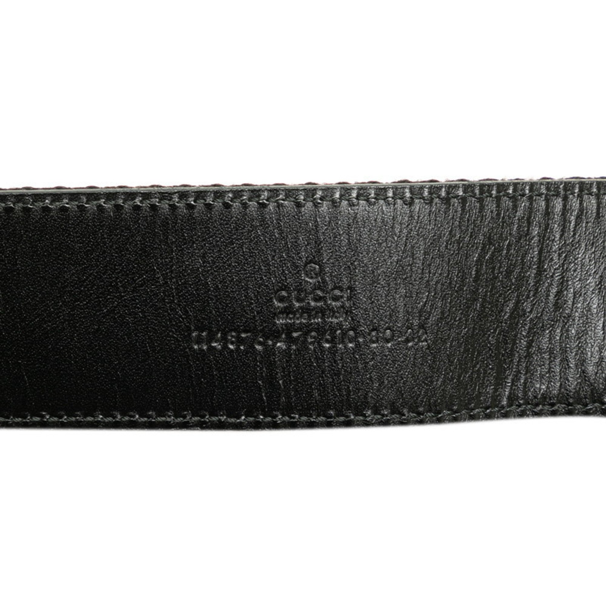 Gucci Interlocking G Belt 114876 Black Brown Leather Canvas Women's GUCCI