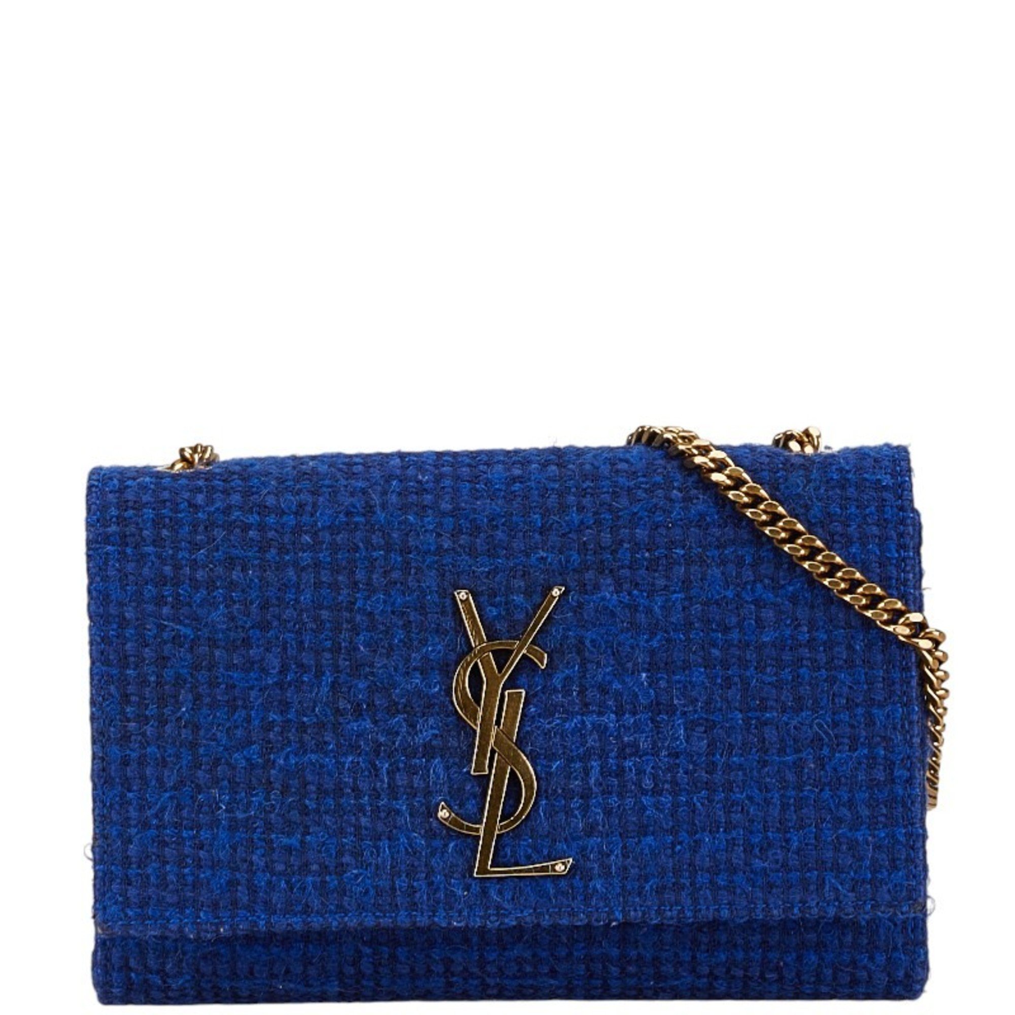 Saint Laurent YSL Chain Shoulder Bag Handbag Blue Tweed Women's SAINT LAURENT