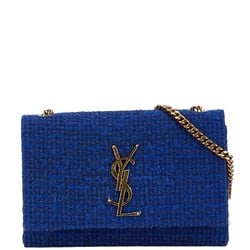 Saint Laurent YSL Chain Shoulder Bag Handbag Blue Tweed Women's SAINT LAURENT