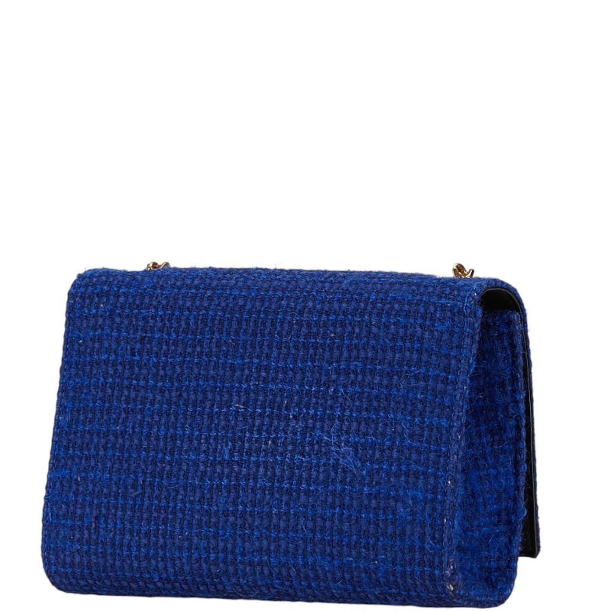 Saint Laurent YSL Chain Shoulder Bag Handbag Blue Tweed Women's SAINT LAURENT