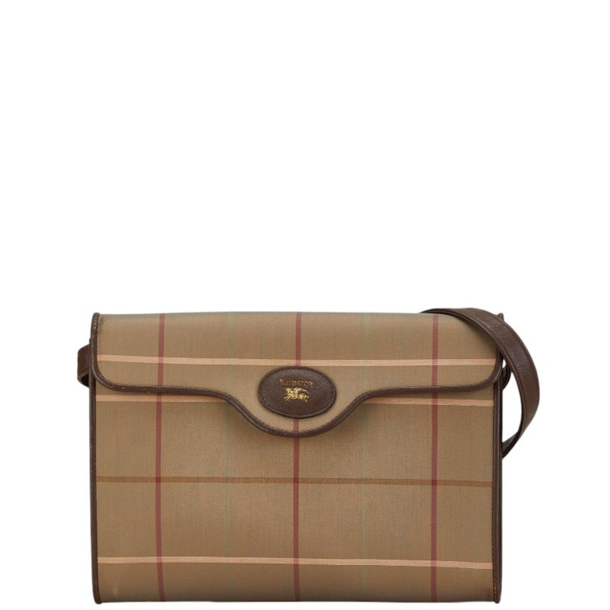 Burberry Check Shadow Horse Bag Handbag Beige Brown Canvas Leather Women's BURBERRY