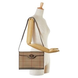 Burberry Check Shadow Horse Bag Handbag Beige Brown Canvas Leather Women's BURBERRY