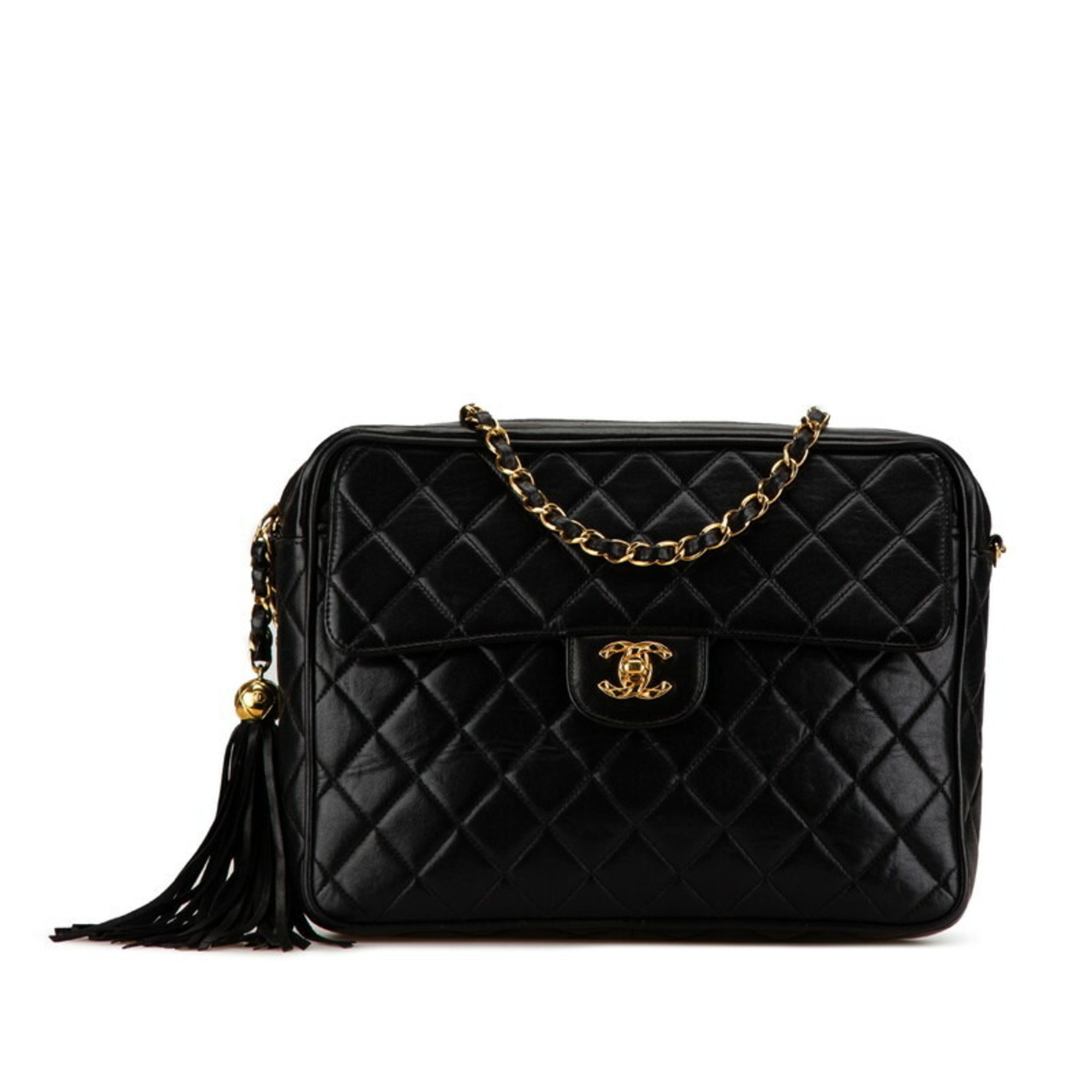 Chanel Matelasse Coco Mark Chain Shoulder Bag Black Lambskin Women's CHANEL