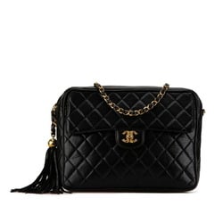 Chanel Matelasse Coco Mark Chain Shoulder Bag Black Lambskin Women's CHANEL