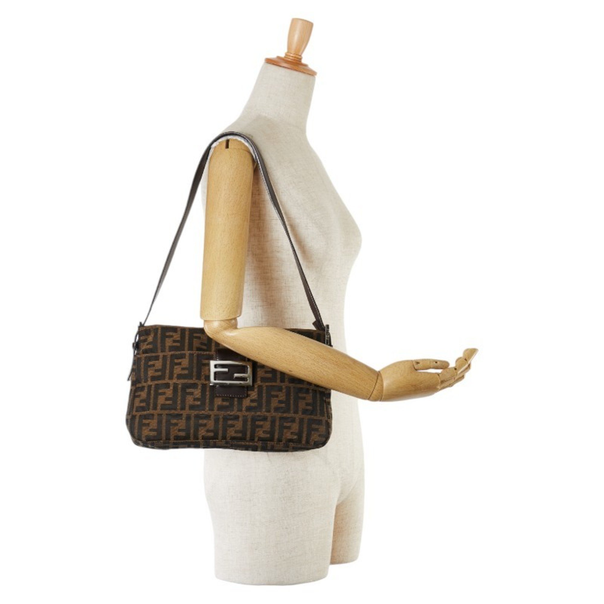 FENDI ZUCCA Mamma Bucket Bag Handbag 26566 Brown Canvas Leather Women's